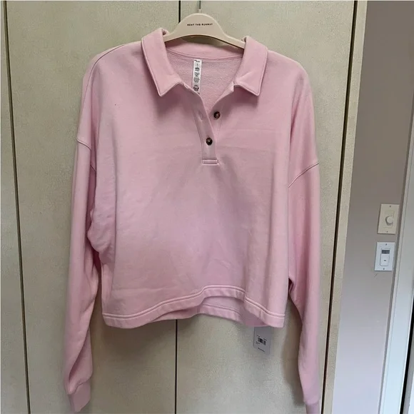 🌸 ALO YOGA Collared Henley Crop Polo Pullover | Size L |  NWT 🌸 - Picture 4 of 10
